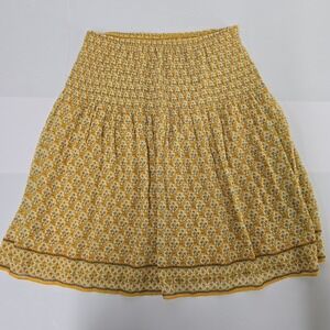 Max Studio Yellow Floral Smocked Waist Mini Skirt Small Boho Cottagecore